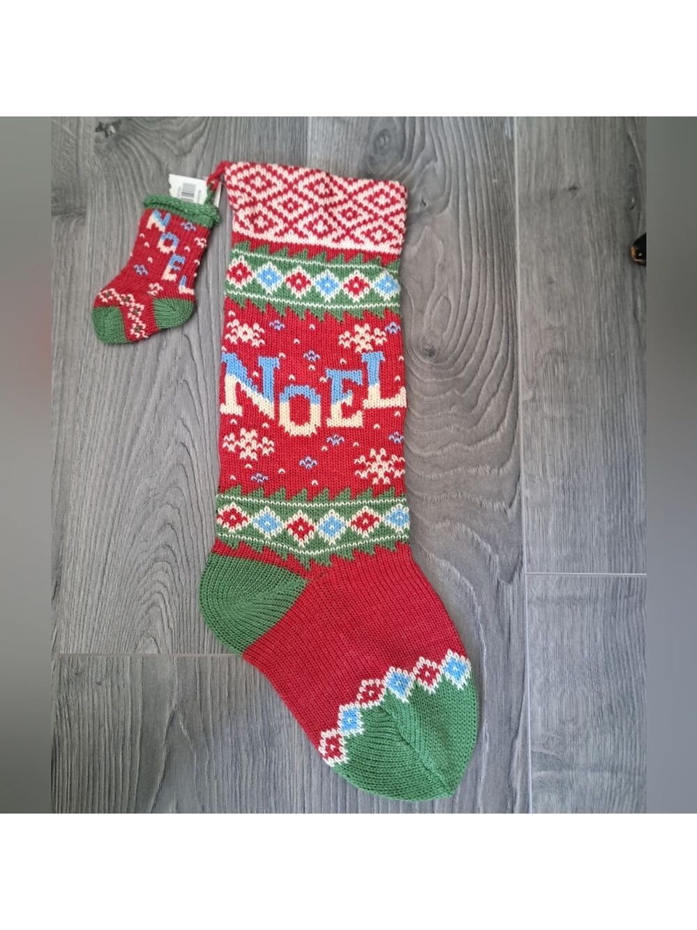 Vintage inspired NOEL CHRISTMAS STOCKING knit WOOL blend with tag mini sock 21"